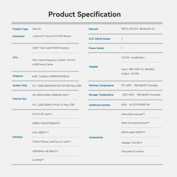 Beelink Mini S13 Mini PC, Intel Twin Lake-N150(bis zu 3.6GHz), 16GB DDR4 RAM 500GB M.2 SSD, Desktop