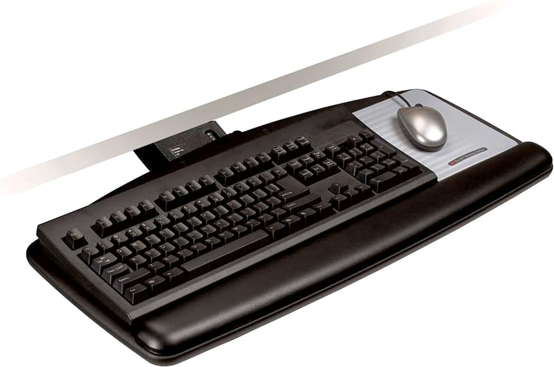 3M Sit/Stand Keyboard Tray, Simply Turn Knob to Adjust Height and Tilt, Sturdy Tray Includes Gel Wri
