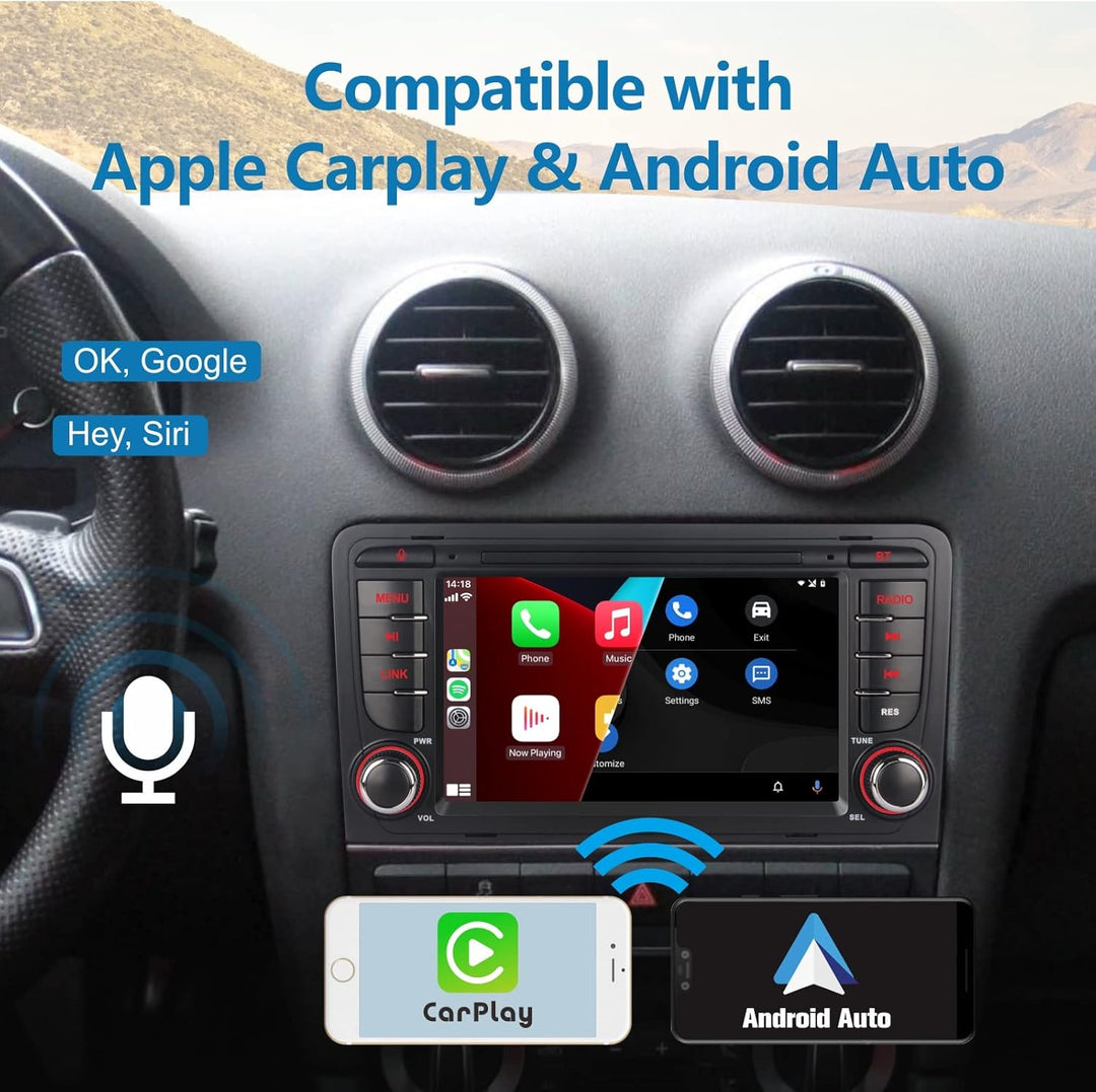 YZKONG Autoradio für Audi A3 RS3 S3 2003-2012 kompatibel mit CarPlay Android Auto, 7 Zoll Touchscree