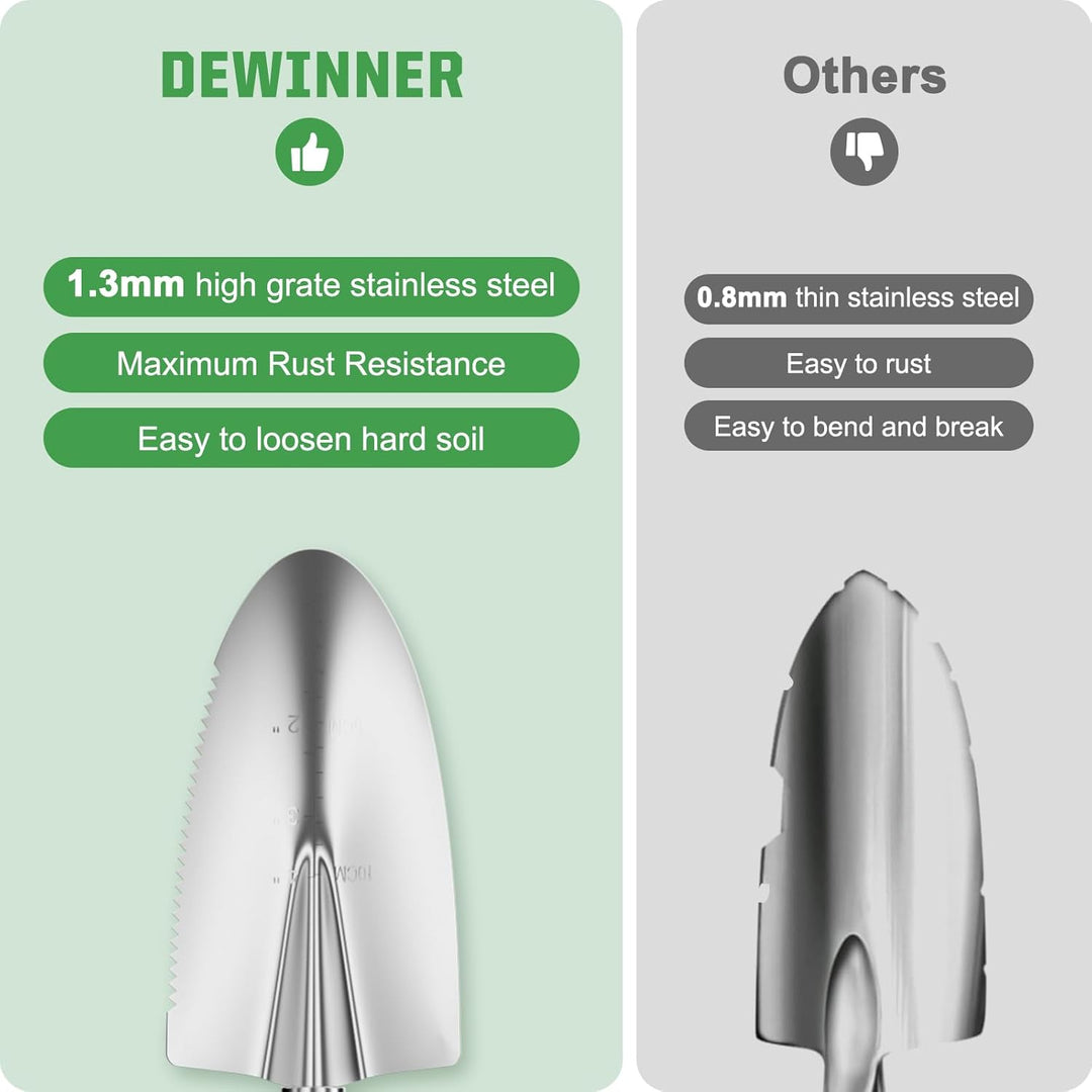 DEWINNER Garten Werkzeuge Set, 12 Stück Schwerlast Edelstahl Gartenarbeit Kit, Non-Slip Holzgriff, M