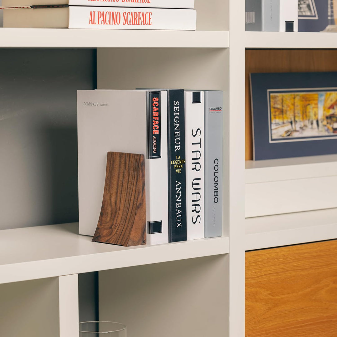 TILISMA Buchstützen, Walnussholz mit Metallsockel, 2 handgefertigte Buchhalter für schwere Bücher, d