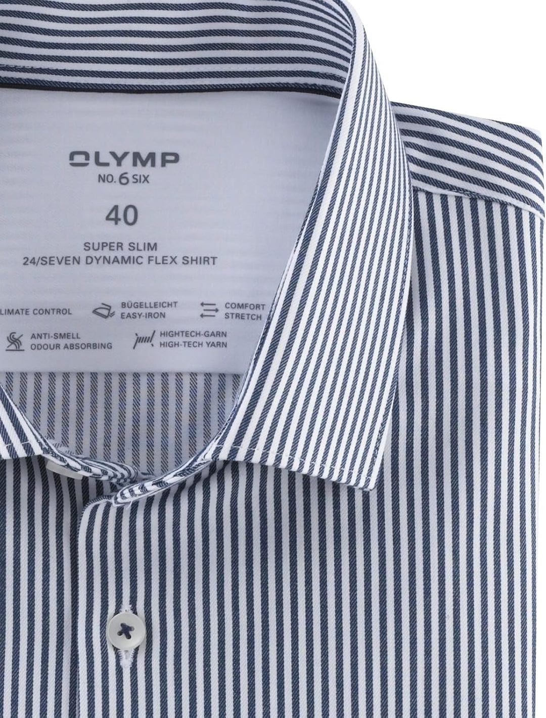 OLYMP Herren Businesshemd Langarm No. Six 24/Seven,Römer Streifen,super Slim,Modern Kent 37 Dunkelbl