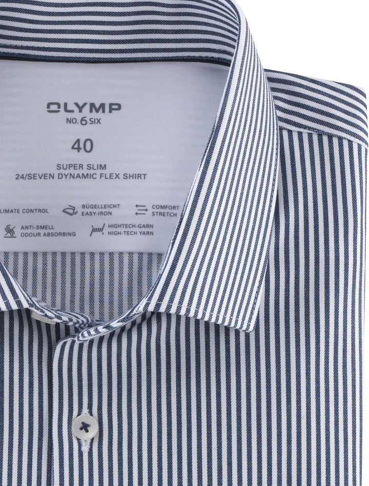 OLYMP Herren Businesshemd Langarm No. Six 24/Seven,Römer Streifen,super Slim,Modern Kent 37 Dunkelbl