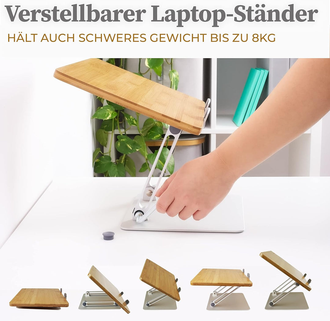 HENNEZ Laptop Ständer Holz höhenverstelbar- Laptop Stand - Notebook Ständer/Macbook Ständer - Laptop