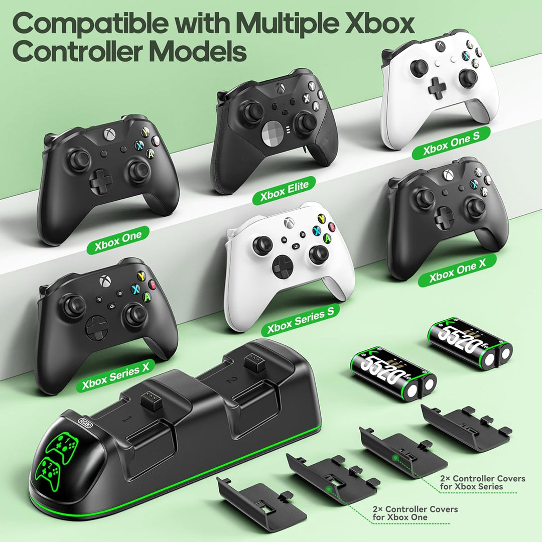 Xbox Controller Ladestation mit 2X 4800mWh (2X 2000mAh) Wiederaufladbaren Akku für Xbox One/Xbox Ser