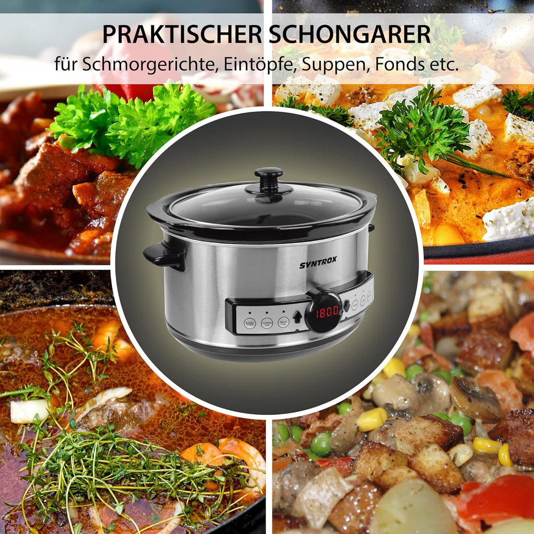 Syntrox Germany Slow Cooker Schongarer 3,5L mit Timer und Warmhaltefunktion - Leistung 200