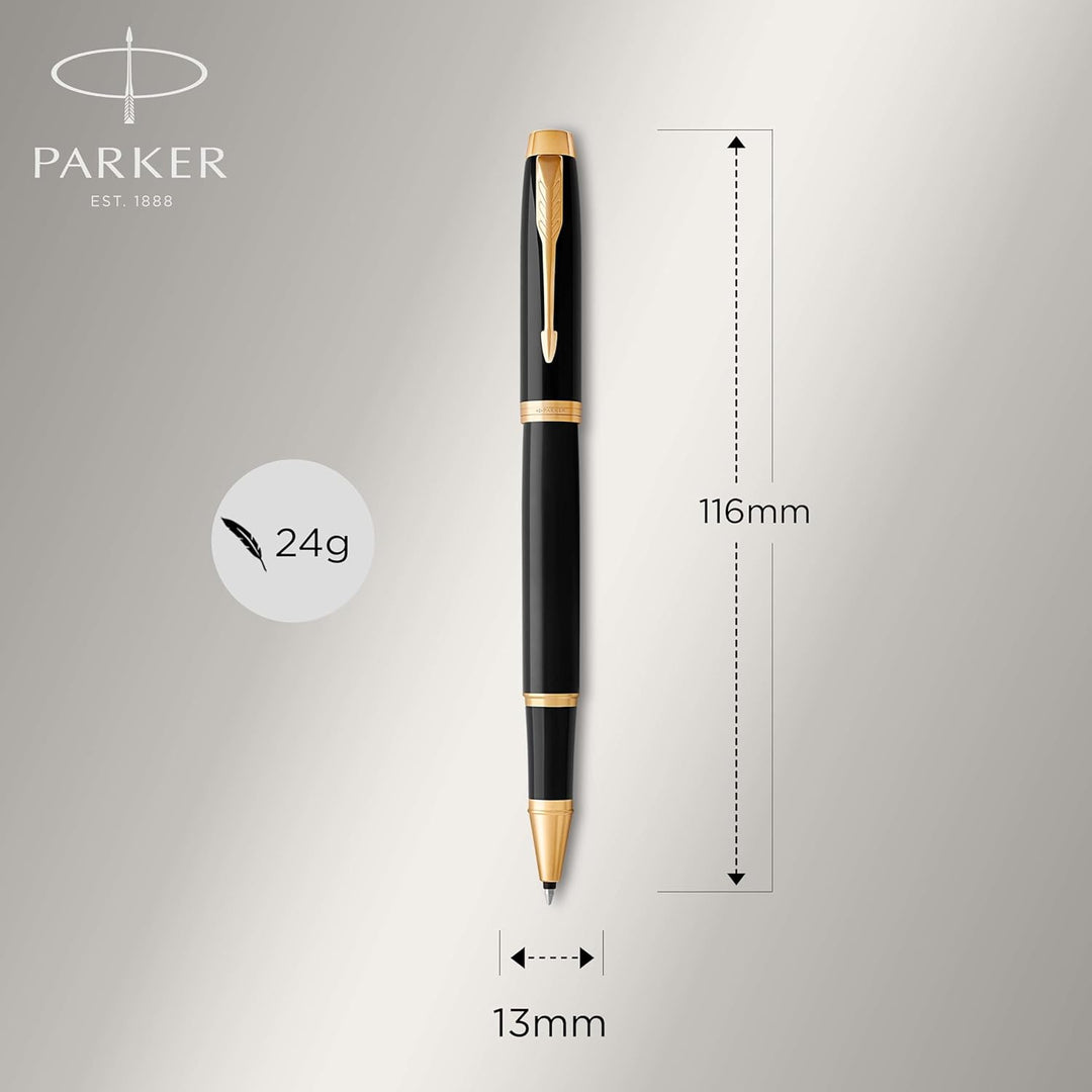 Parker IM Tintenroller | schwarze Lackierung mit Goldzierteilen | feine Spitze | Schwarz | Geschenkb