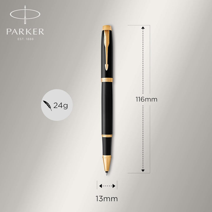 Parker IM Tintenroller | schwarze Lackierung mit Goldzierteilen | feine Spitze | Schwarz | Geschenkb