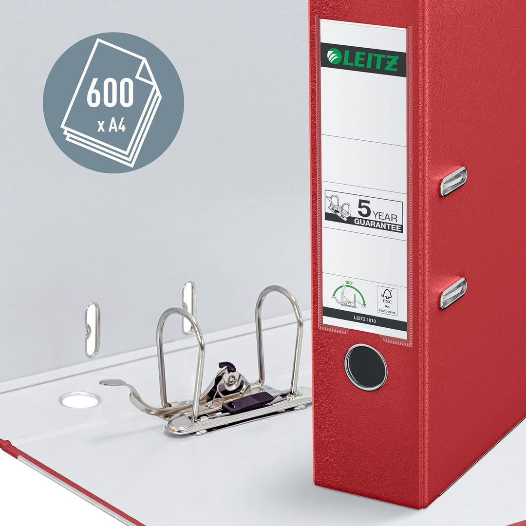 Leitz Qualitäts-Ordner 180° Plastik, 20er Pack, A4, Rot, 8,2 cm Rückenbreite, PP-laminierter Einband