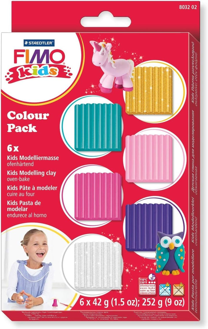 Staedtler 8032 02 Modelliermasse Fimo Kids ofenhärtend, Materialpackung Girlie, attraktive, mit 6 Bl