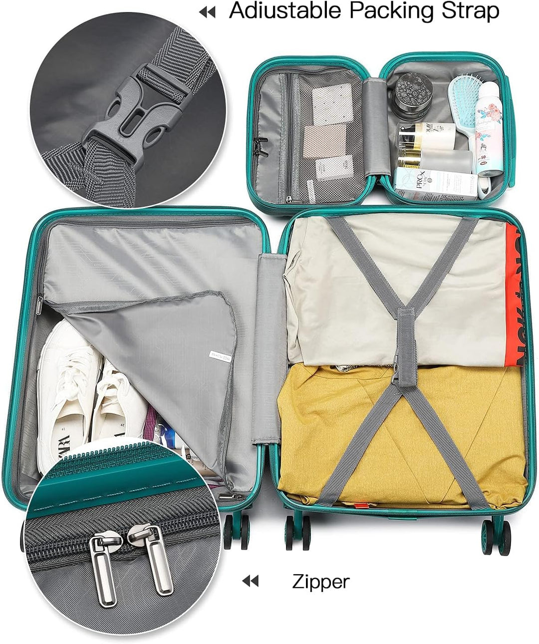 KONO Reisekoffer Set Gepäcksets 3 Teilig Kofferset, 55cm Handgepäck Koffer Boardcase und 74cm Gross