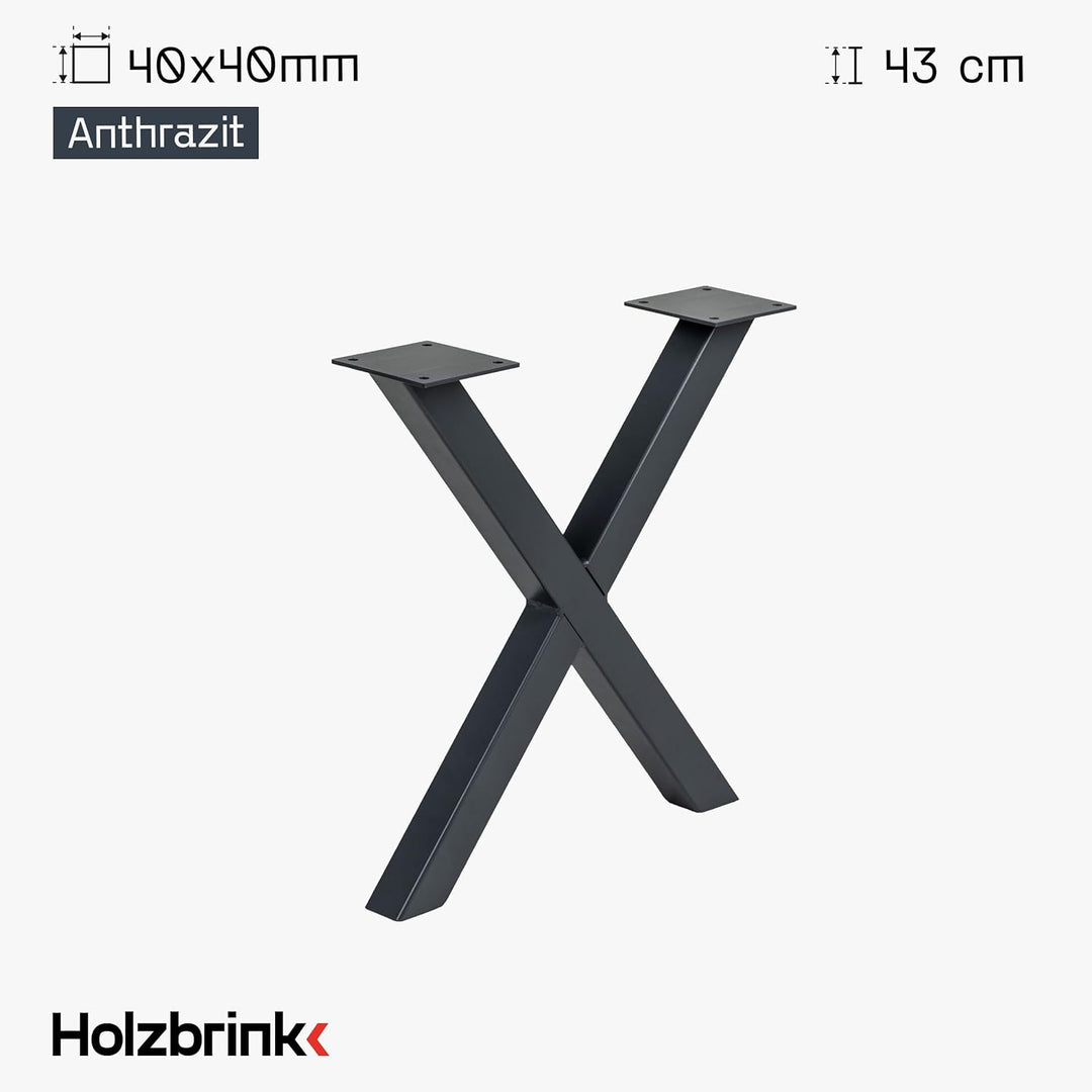 HOLZBRINK Tischkufen X-Form aus Vierkantprofilen 40x40 mm, x-förmiges Tischgestell 30x43 cm, Anthraz