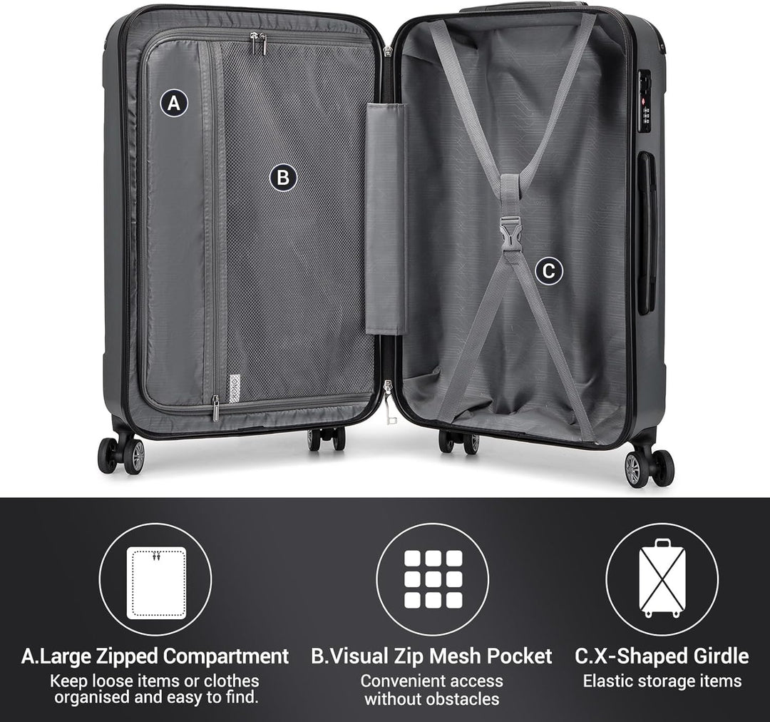 KONO 65cm Koffer Mittelgross Hartschale Trolley Rollkoffer Reisekoffer mit 4 Rollen 65x42x26cm (Koff