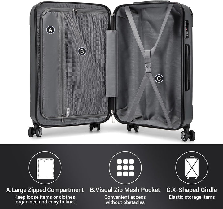 KONO 65cm Koffer Mittelgross Hartschale Trolley Rollkoffer Reisekoffer mit 4 Rollen 65x42x26cm (Koff