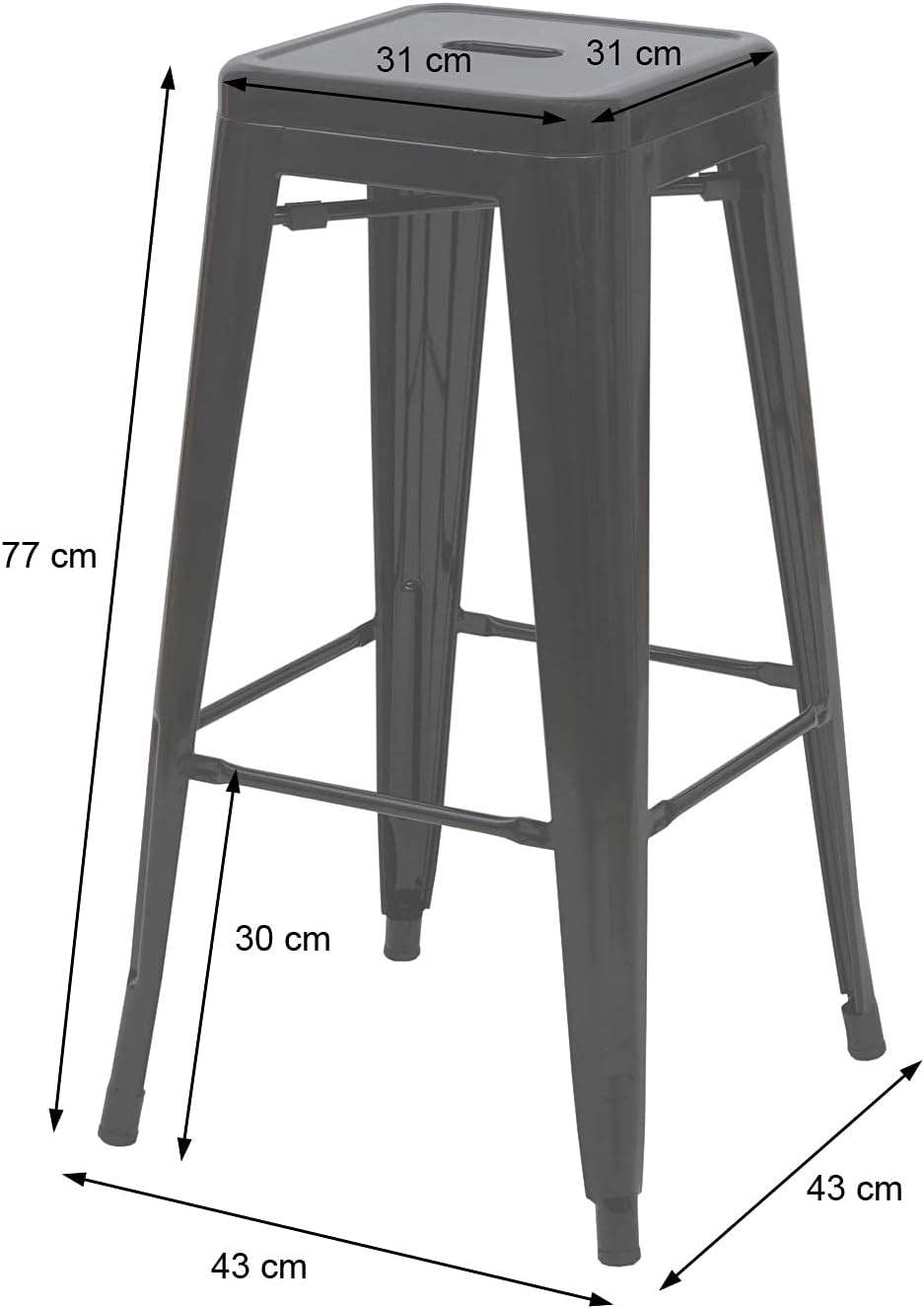 Mendler 4er-Set Barhocker HWC-A73, Barstuhl Tresenhocker, Metall Industriedesign stapelbar - grau, G