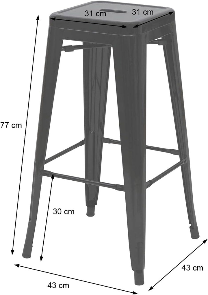 Mendler 4er-Set Barhocker HWC-A73, Barstuhl Tresenhocker, Metall Industriedesign stapelbar - grau, G