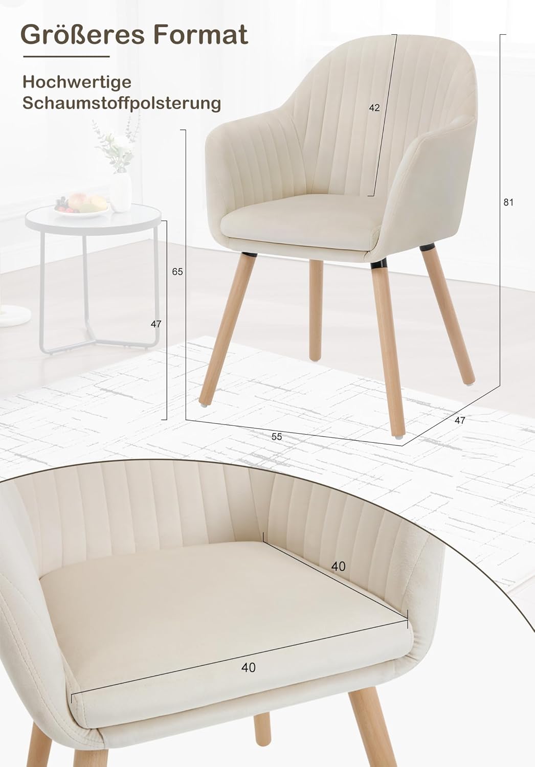 WOLTU 4er Set Esszimmerstühle Küchenstuhl Wohnzimmerstuhl Polsterstuhl Design Stuhl mit Armlehne Sam