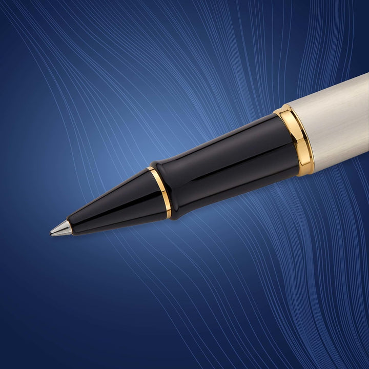 Waterman Expert Tintenroller | Edelstahl | Zierteile aus 23 K Gold| feine Spitze | Schwarz | Geschen
