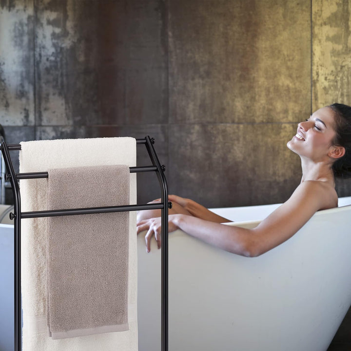 Relaxdays Handtuchständer, 3 Handtuchstangen, HBT: 86 x 51 x 19 cm, rutschfest, Badezimmer, Schlafzi