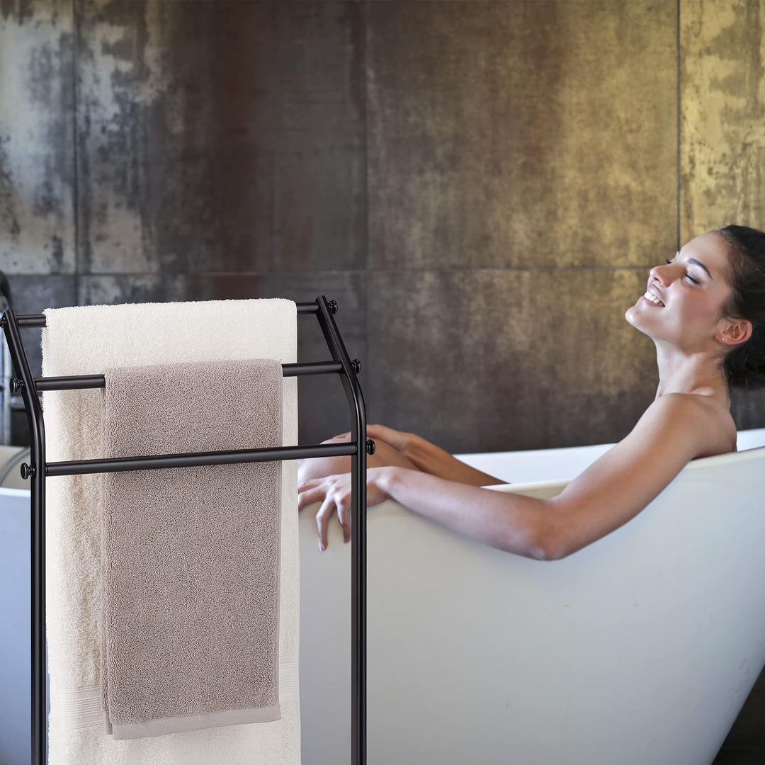 Relaxdays Handtuchständer, 3 Handtuchstangen, HBT: 86 x 51 x 19 cm, rutschfest, Badezimmer, Schlafzi