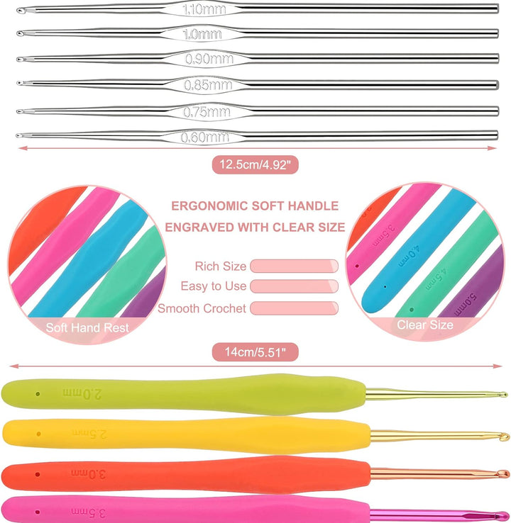 Coopay Häkelset für Anfänger Erwachsene, 58 Stück Häkelnadel Set Inklusive TPR Griff Häkelnadeln, Sp