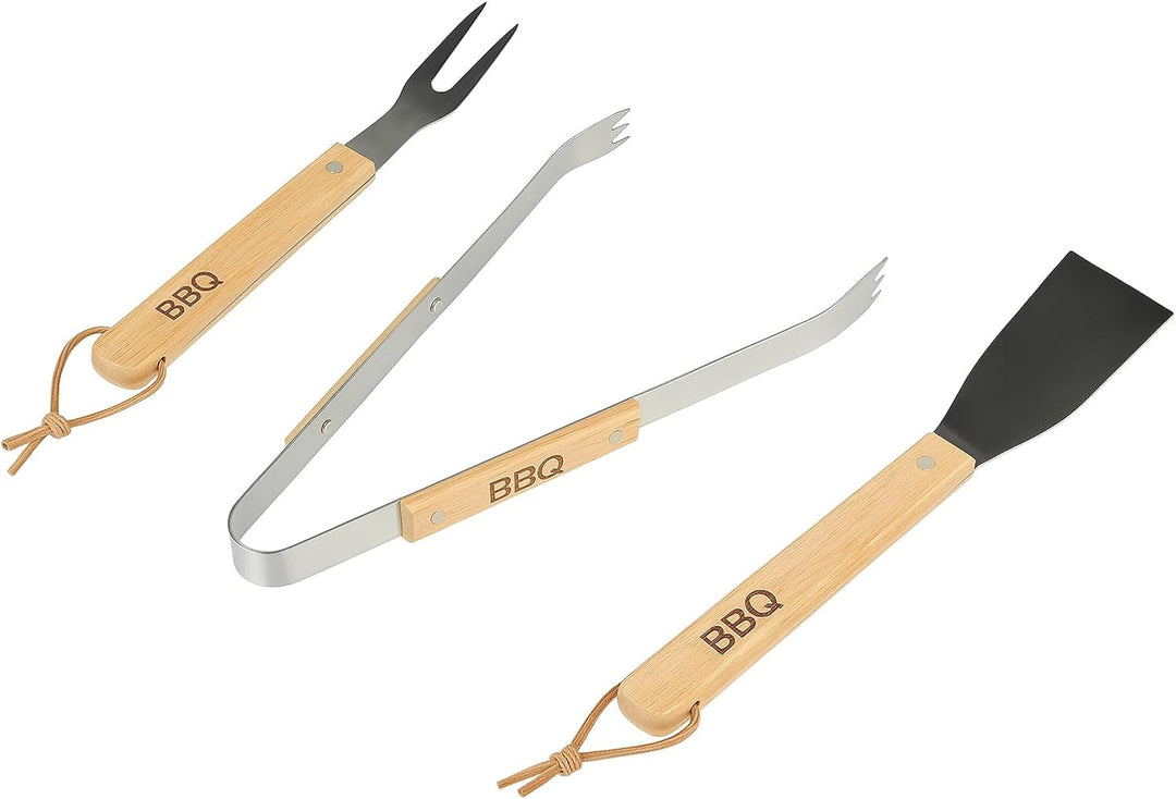 BBQ Grillbesteck Set 3-teilig aus Edelstahl – Grillzange, Wender & Fleischgabel – rostfrei, spülmasc