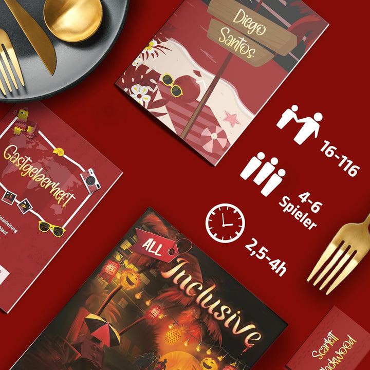 MORD bei Tisch Krimidinner für Zuhause - 4 bis 6 Personen - Der All Inclusive Fall - Das Krimi Spiel