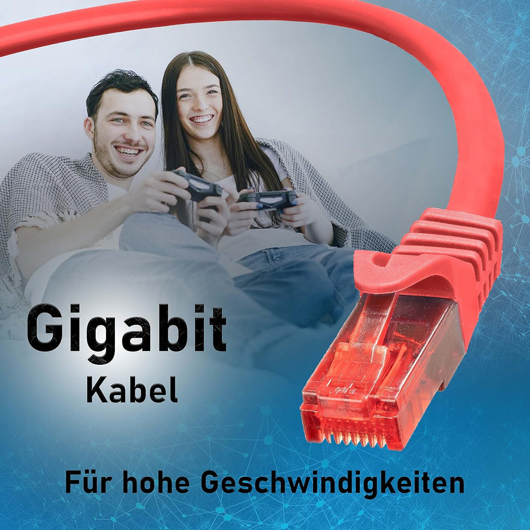 BIGtec - 5 Stück - 25m Gigabit Netzwerkkabel Patchkabel Ethernet LAN DSL Patch Kabel rot (2x RJ-45 A