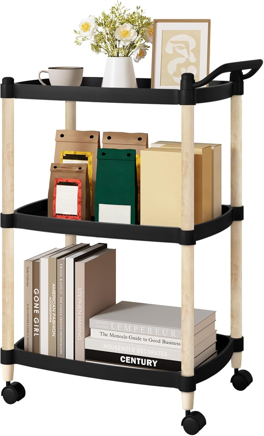 WOLTU Servierwagen 3 Ebenen, Kรผchenwagen mit Griff Bremsen, Nischenregal auf Rollen, Rollregal fรผr W