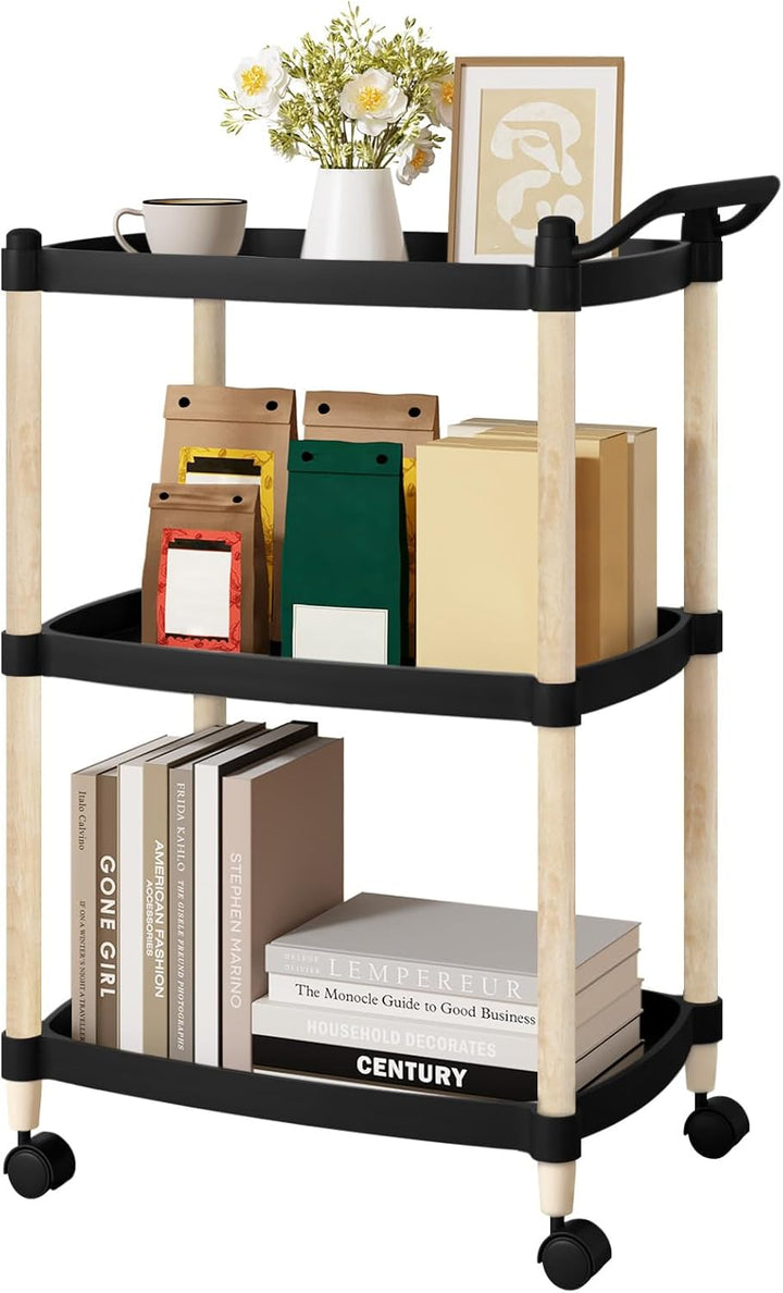 WOLTU Servierwagen 3 Ebenen, Kรผchenwagen mit Griff Bremsen, Nischenregal auf Rollen, Rollregal fรผr W