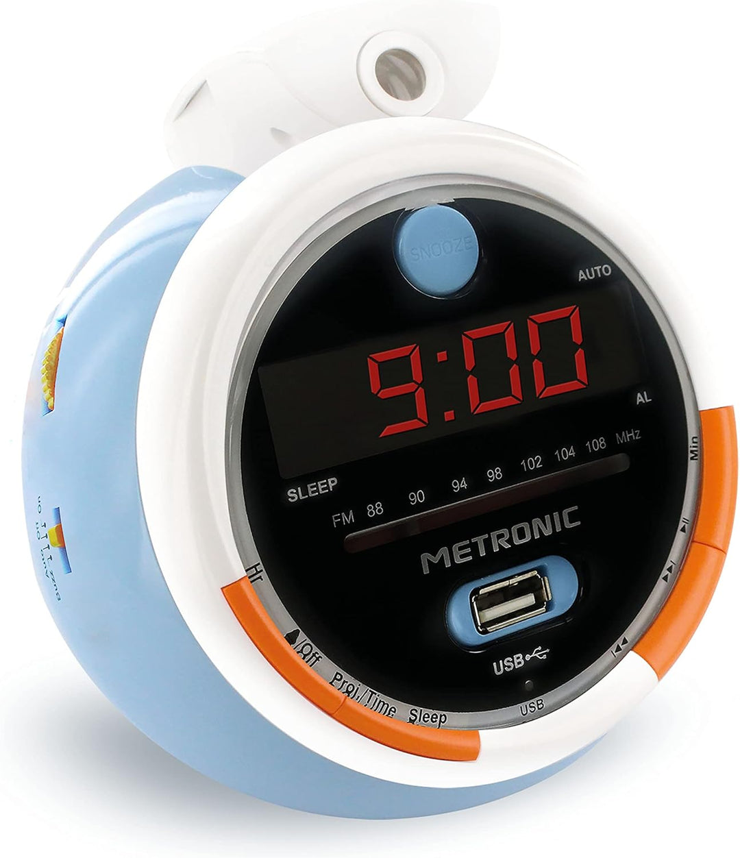 Le Petit Prince 477342 Radiowecker FM USB, Projektion Dual Alarm und Sleep/Snooze-Funktionen, Batter