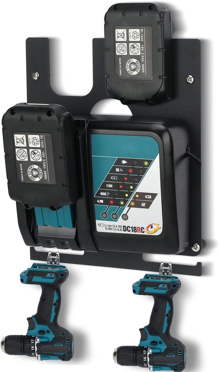 DITKOK 3in1 Wandhalterung für Makita Akkus 18V 14,4V, Ladegeräte DC18RC und Akku-Bohrschrauber, stab