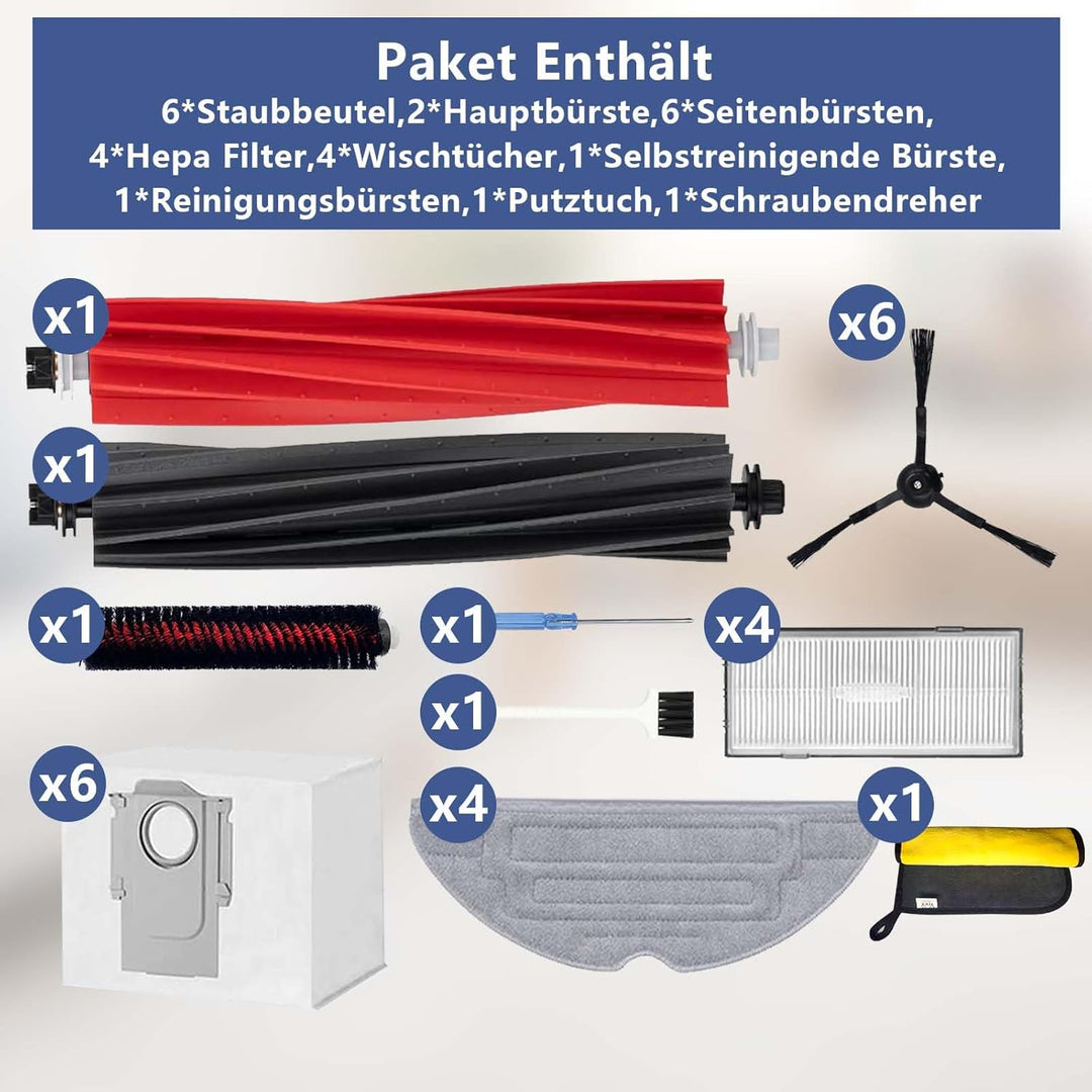 26 Stück Zubehör Kit für Roborock S8 Pro Ultra Saugroboter Ersatzteile, 6*Staubbeutel,2*Hauptbürste,
