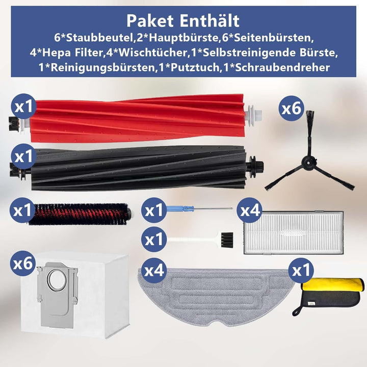 26 Stück Zubehör Kit für Roborock S8 Pro Ultra Saugroboter Ersatzteile, 6*Staubbeutel,2*Hauptbürste,