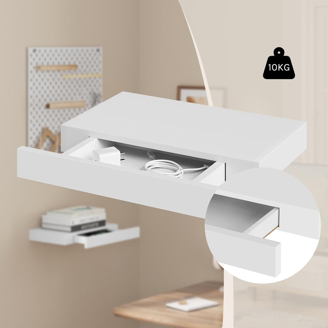 WOLTU Wandregal mit Schublade, Schweberegal Weiss, Regalbrett aus MDF, Wandboard für Wohnzimmer Schl