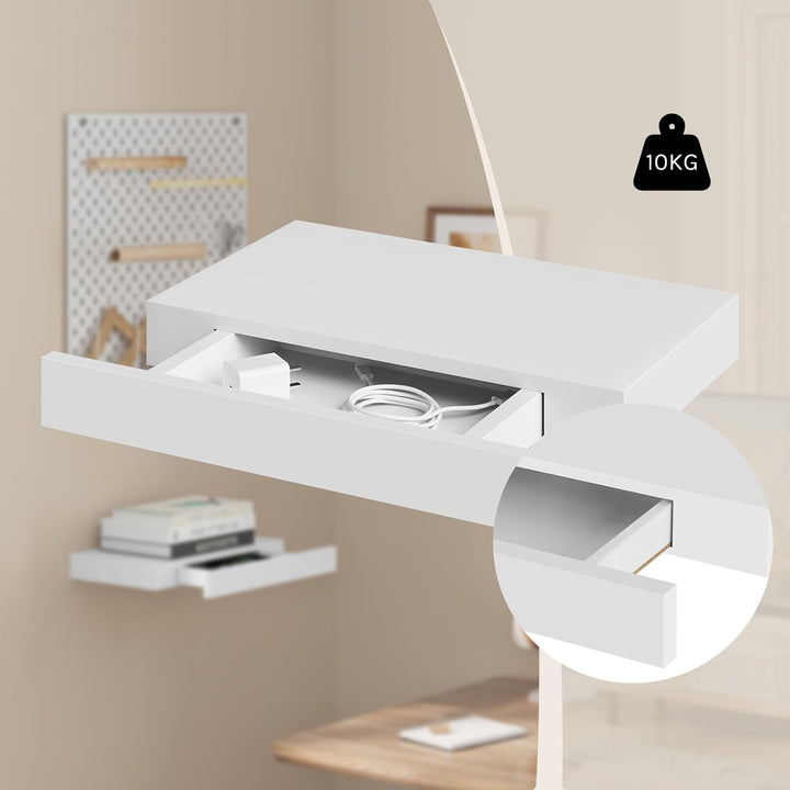 WOLTU Wandregal mit Schublade, Schweberegal Weiss, Regalbrett aus MDF, Wandboard für Wohnzimmer Schl