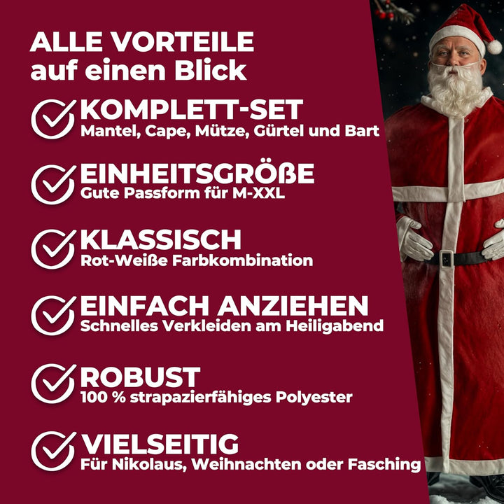 Detex® Weihnachtsmann Kostüm 5tlg. Set Nikolaus Anzug Erwachsenen Santa Claus Cosplay Verkleidung Ei