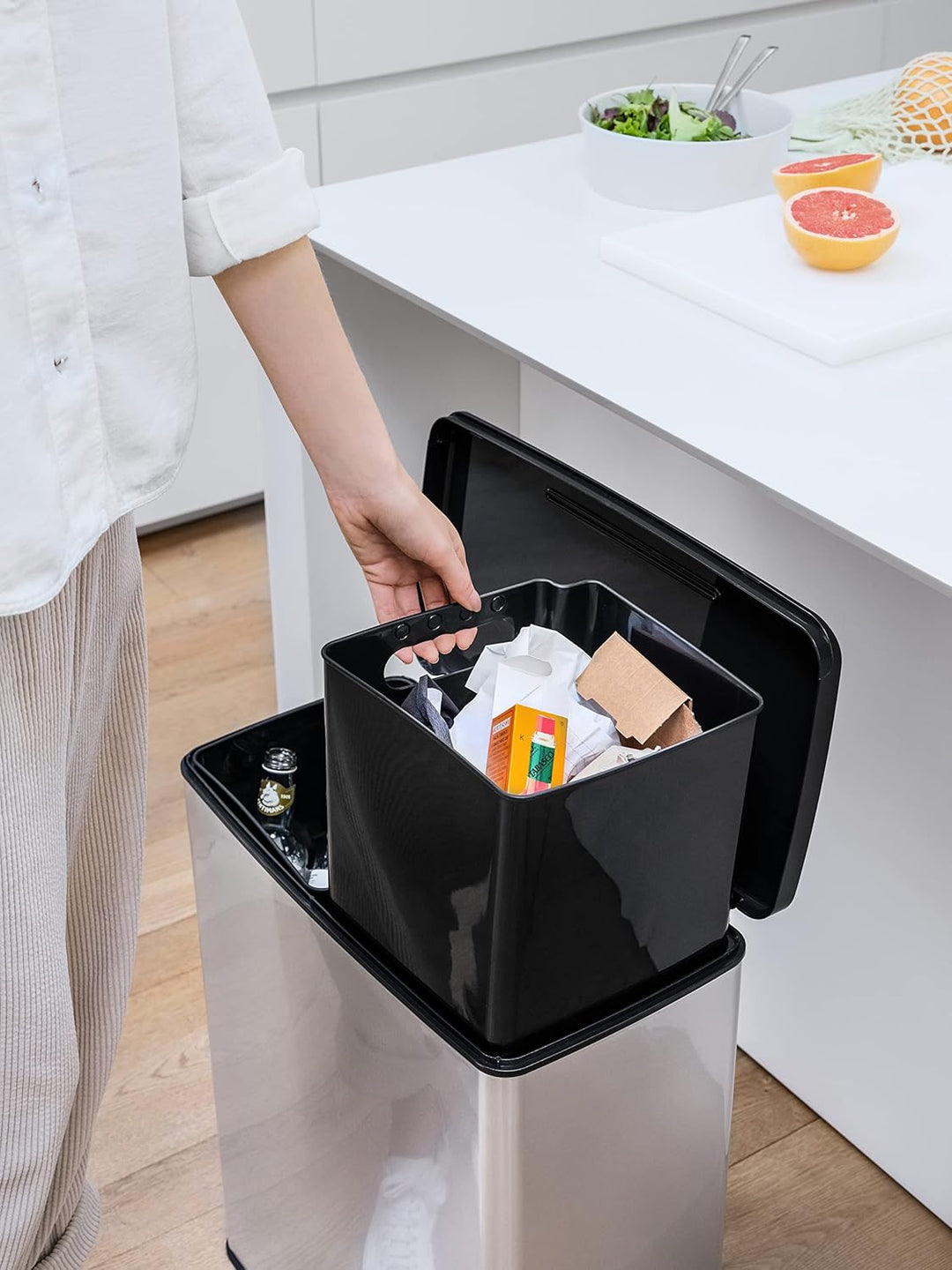 CURVER DECO DUO BIN Mülleimer, Kunststoff, Silber metallic, 2 x 26 L