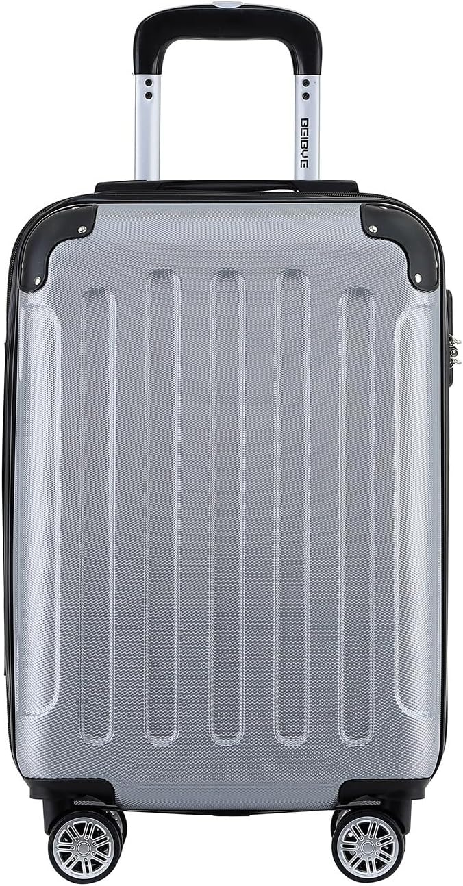 BEIBYE- Hartschalenkoffer Koffer Trolley Rollkoffer Reisekoffer Zahlenschloss 4 Zwilings-Rollen (Sil