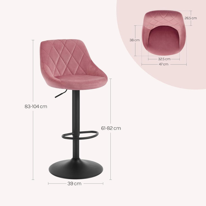 WOLTU BH219rs-2 Barhocker Tresenhocker, Gute gepolstert, Samt, Höhenverstellbar, Drehbar, 2 x Hocker