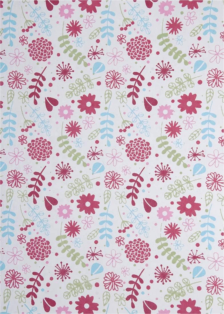 Netuno 50 Blatt Weiss Dekorpapier mit Blumen-und Blättermotiv in Grün, Rosa und Blau, 180x250mm, han