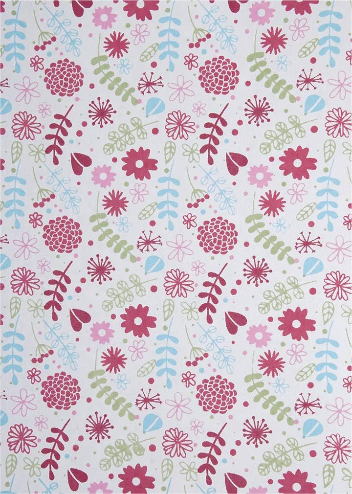 Netuno 50 Blatt Weiss Dekorpapier mit Blumen-und Blättermotiv in Grün, Rosa und Blau, 180x250mm, han