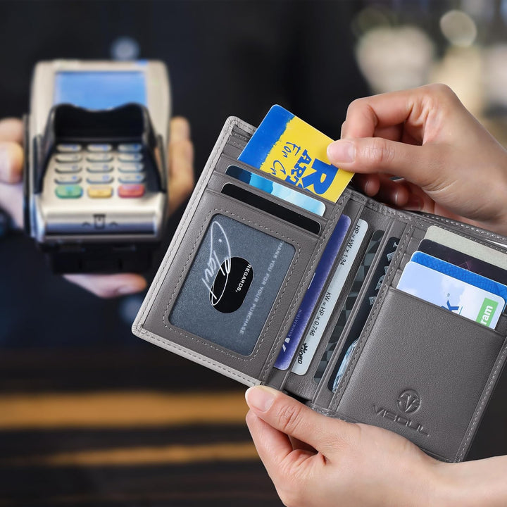 VISOUL Echt Leder Geldbörse Herren mit RFID Schutz Portemonnaie Gross mit Münzfach 10 Fächer Echtled