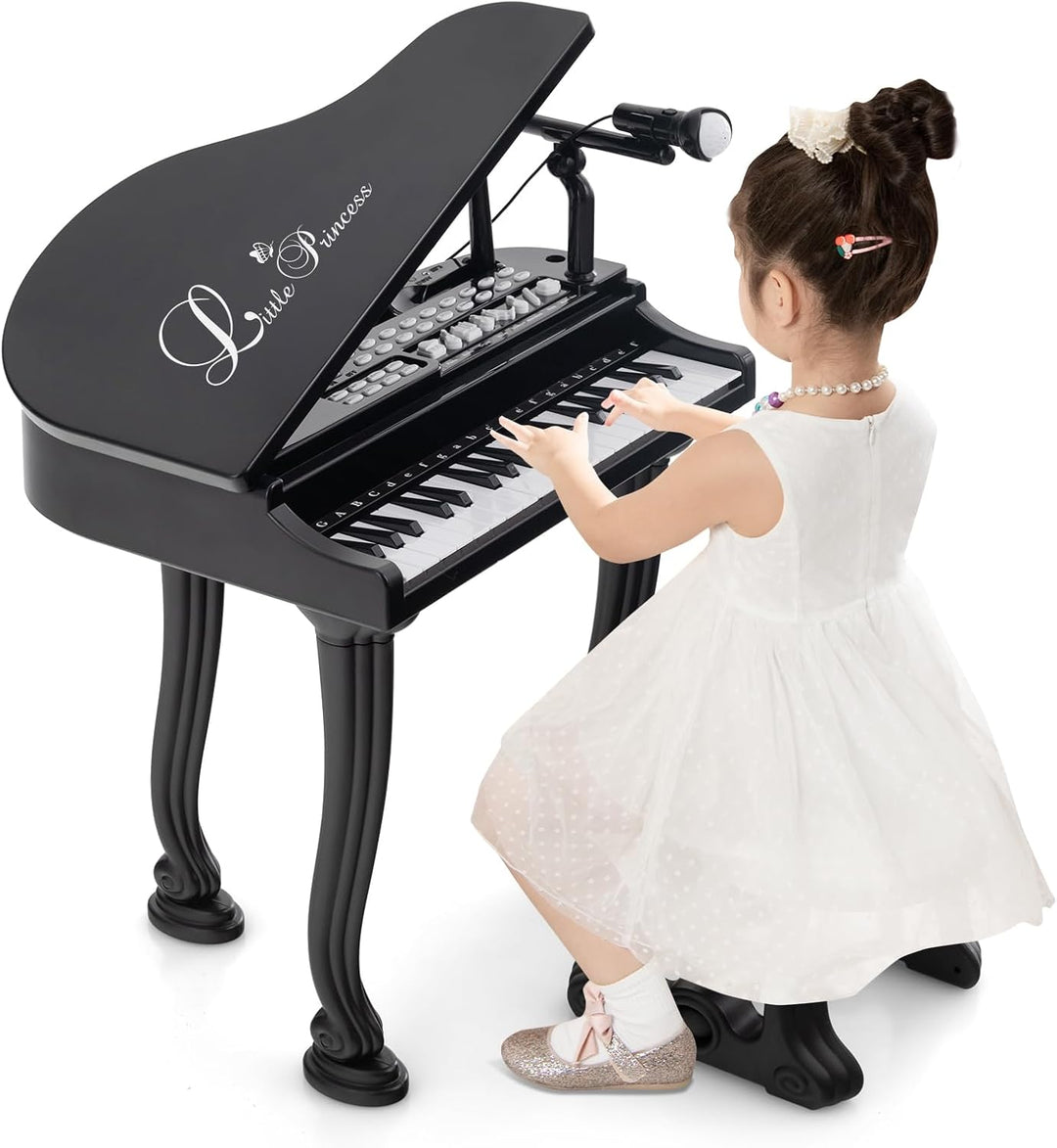 COSTWAY Kinder Keyboard mit 37 Tasten & Hocker, elektronische Klaviertastatur tragbar mit Mikrofon,