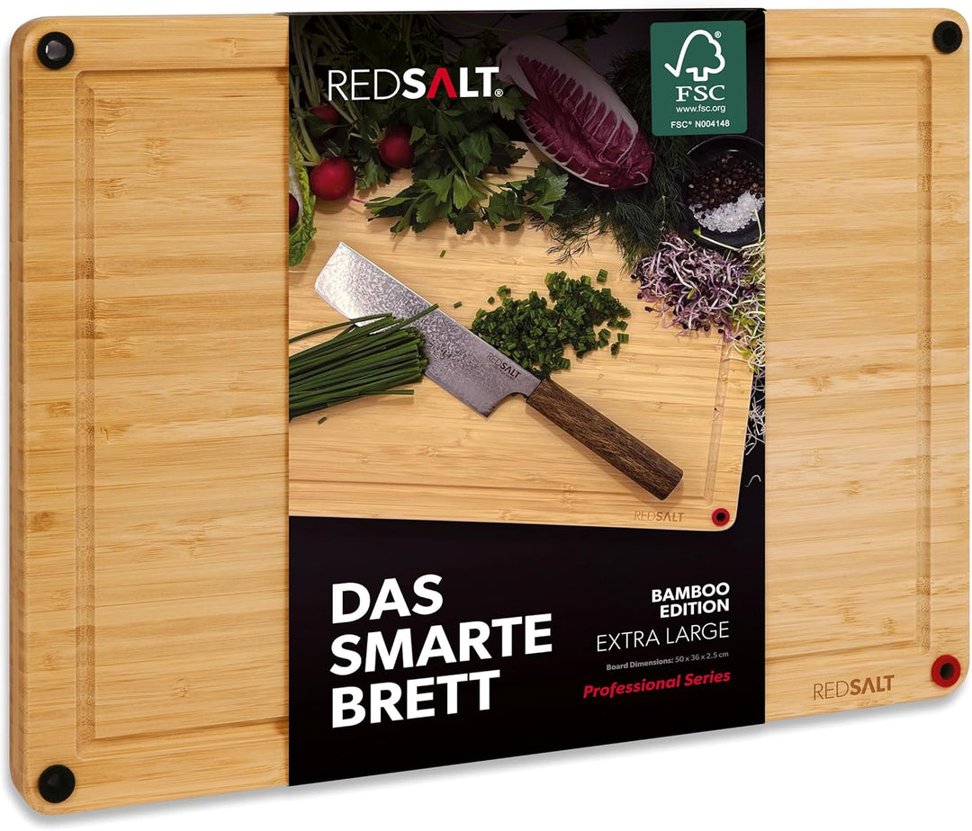 REDSALT® innovatives Bambus Holz Schneidebrett XL 50x36x2,5cm | beidseitig rutschfest antibakteriell