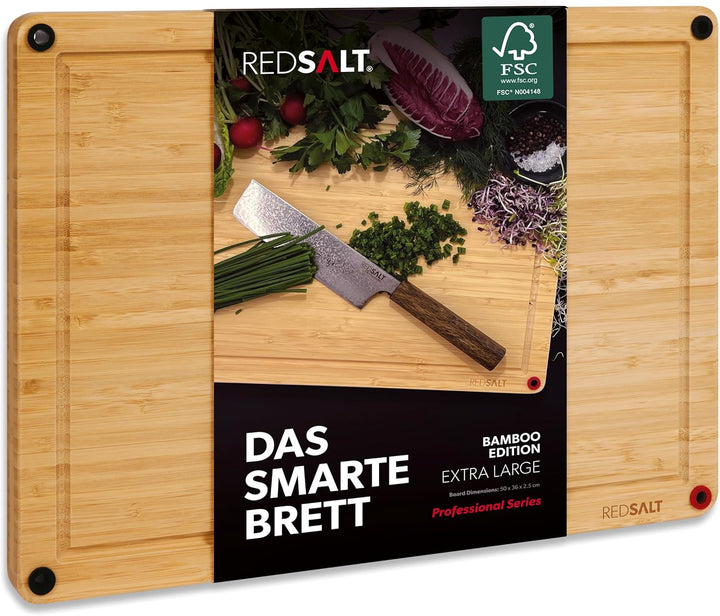 REDSALT® innovatives Bambus Holz Schneidebrett XL 50x36x2,5cm | beidseitig rutschfest antibakteriell
