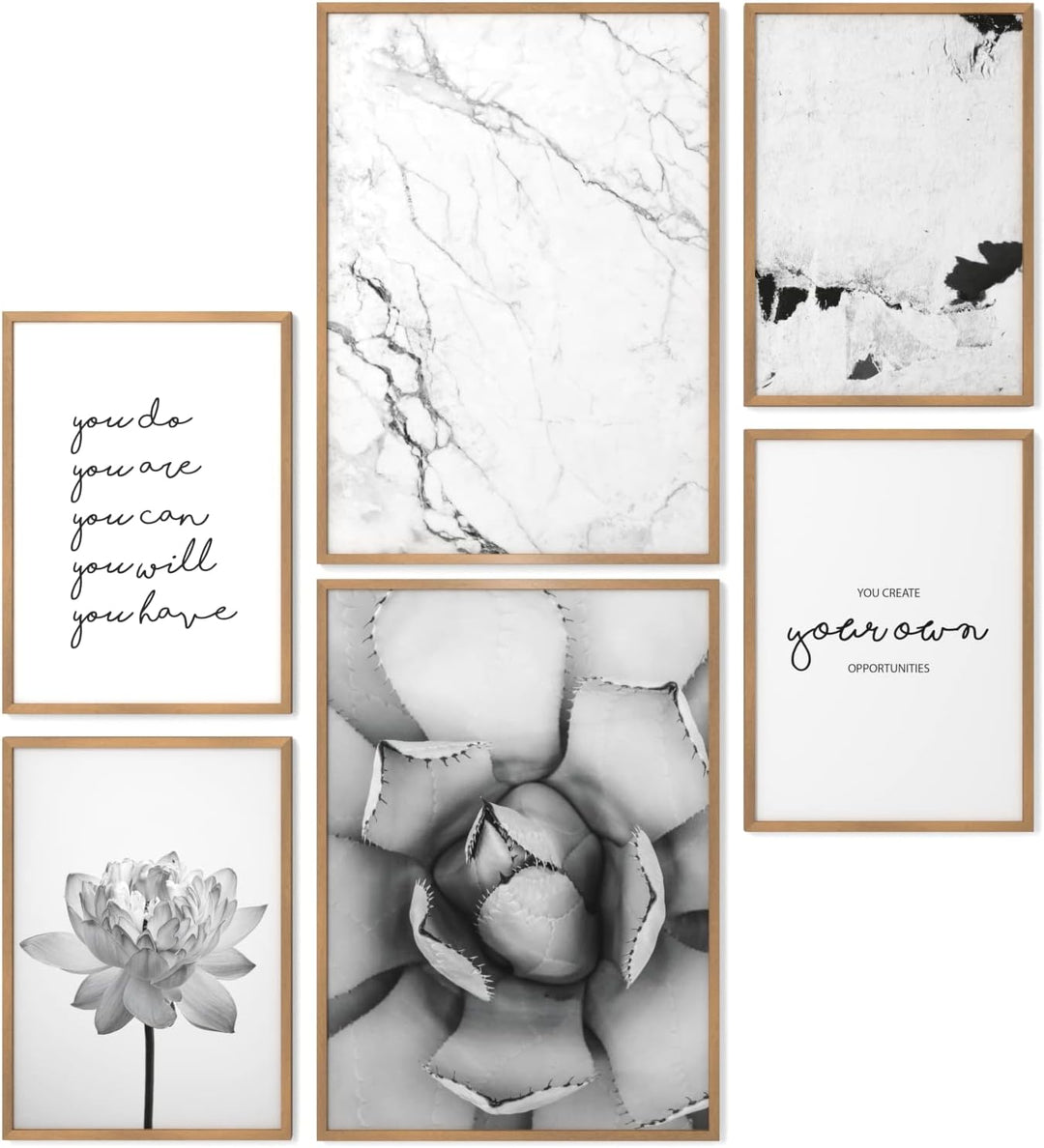 Papierschmiede® Mood Poster Set Unity Schwarz-Weiss, Fertiges Bilder Set mit Rahmen (Holz, Natur), W