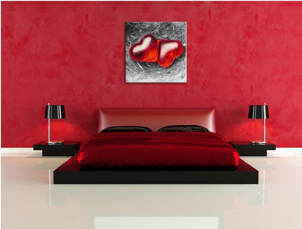 Pixxprint Zwei Herzen in kleinem Nest schwarz/weiss, Format: 70x70 auf Leinwand, 70x70
