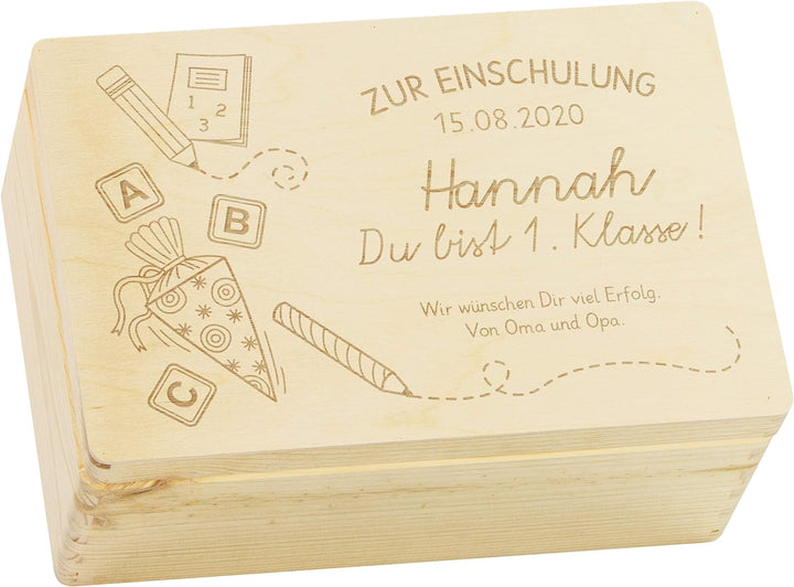 LAUBLUST Holzkiste mit Gravur - Personalisiert mit Datum | Name | WIDMUNG - Naturbelassen, Grösse M
