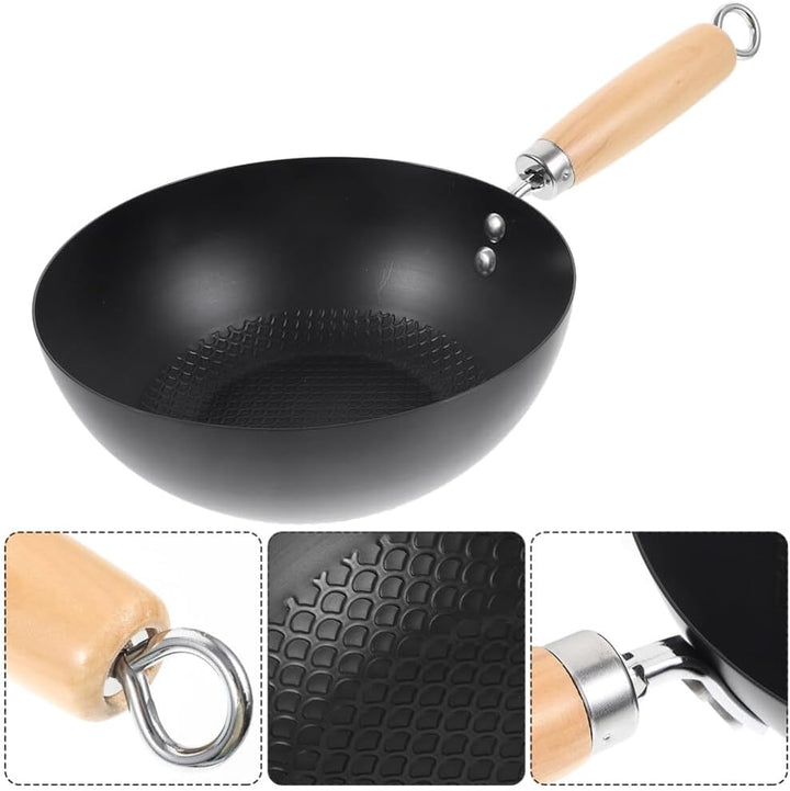 HOLIDYOYO Gusseisen-Wok Wok-Pfanne Aus Karbonstahl Wok-Pfanne Chinesischer Wok 24 Cm Tiefe Bratpfann